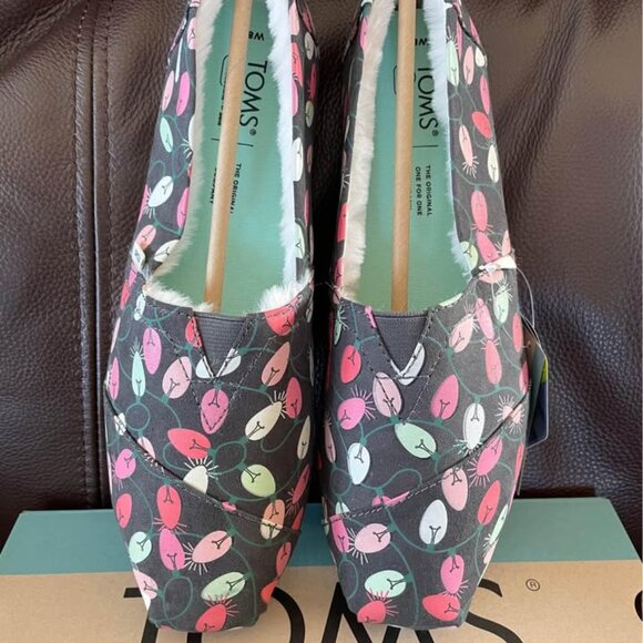 New Toms Holiday Colored Lights Fuzzy Lined Shoes Women’s Sz 8 - Picture 4 of 5